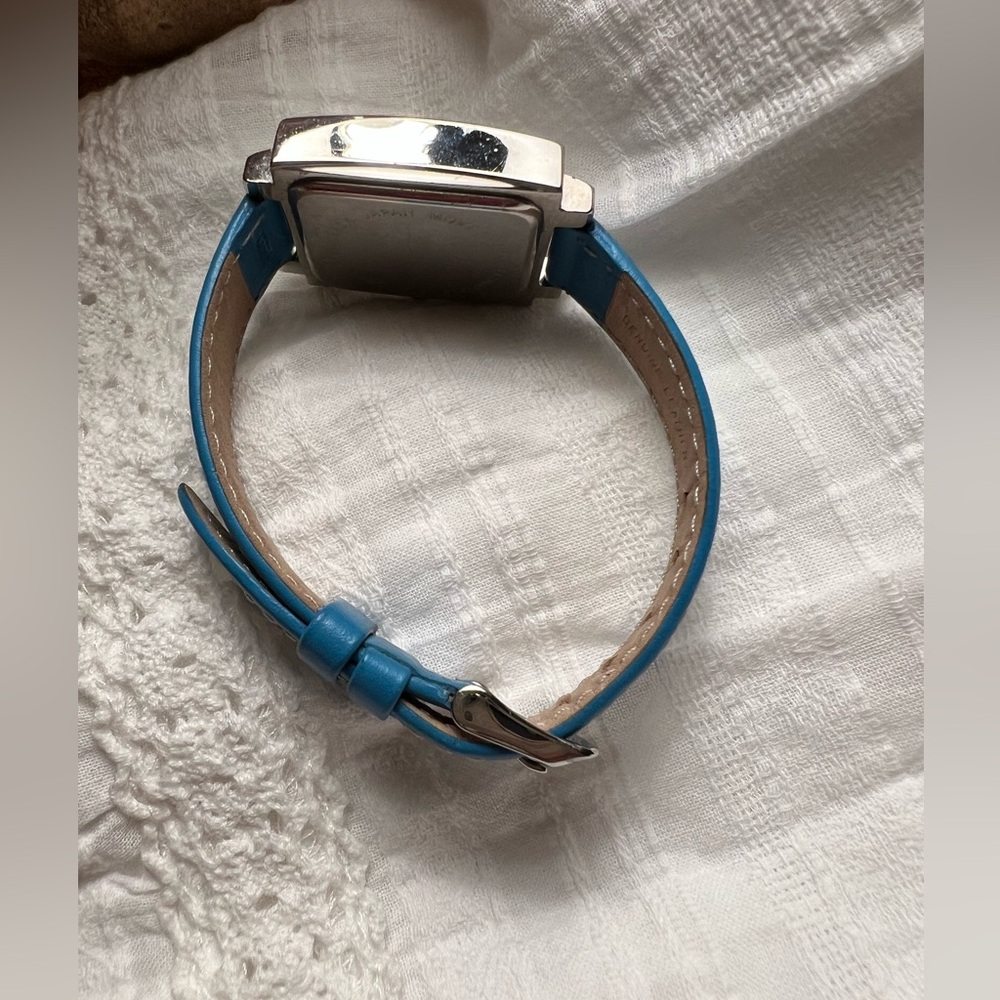 EUC Spanish Numbers Square Watch with Turquoise Leather Wristband RARE - Picture 7 of 7